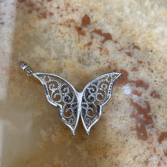 Stainless Steel Butterfly Pendant with color CZ stones - Picture 3 of 3